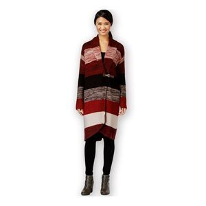 One A Striped Cowl Cardigan in Burgundy, Black & Cream